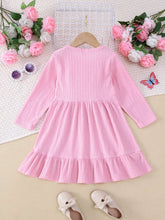 1pc Girls' Casual Solid Color Mini Floral Dress, Autumn